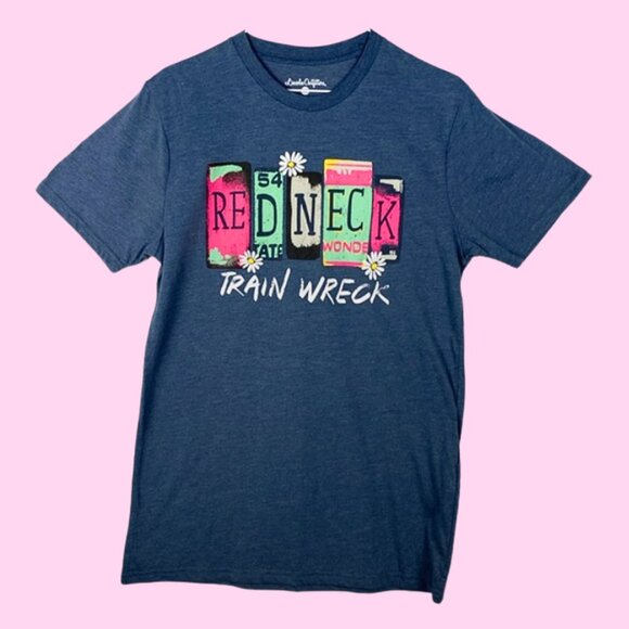 "Redneck Trainwreck" Blue and Pink Short Sleeved Tee-Shirt Size Medium - Picture 1 of 7